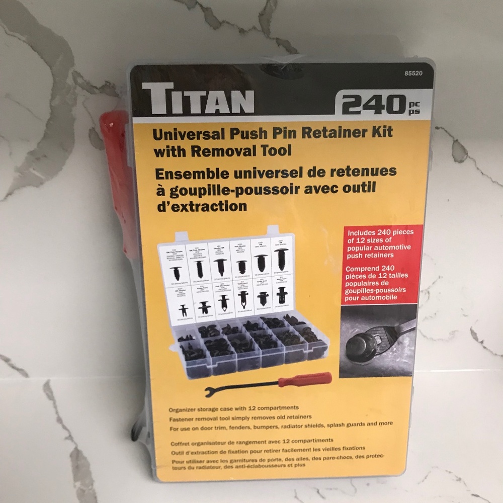 Titan Universal Push Pin Retainer Kit with Removal Tool 240 Pieces NIP